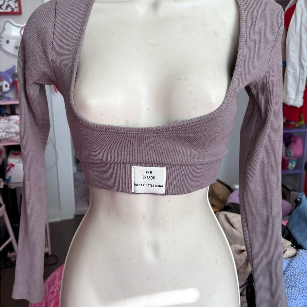 PrettyLittleThing Dusty Purple Long Sleeve Crop Top